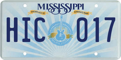 MS license plate HIC017