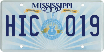 MS license plate HIC019