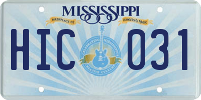 MS license plate HIC031