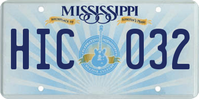 MS license plate HIC032