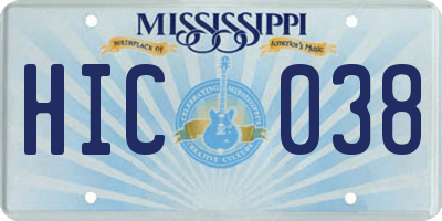 MS license plate HIC038