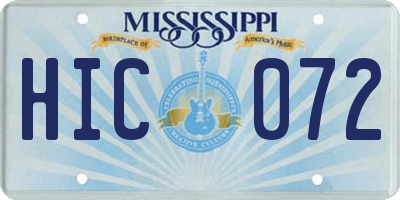 MS license plate HIC072