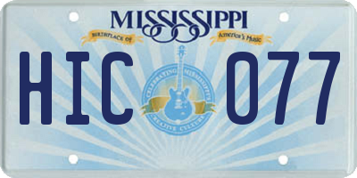 MS license plate HIC077