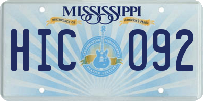 MS license plate HIC092
