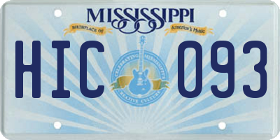 MS license plate HIC093
