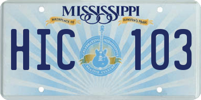 MS license plate HIC103