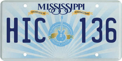 MS license plate HIC136