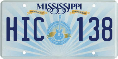 MS license plate HIC138