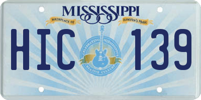 MS license plate HIC139