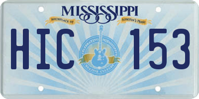 MS license plate HIC153