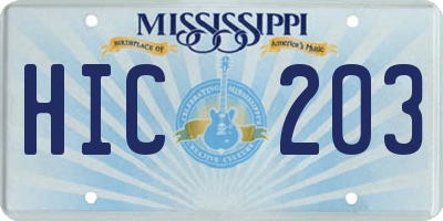 MS license plate HIC203