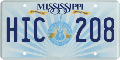 MS license plate HIC208