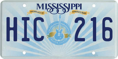 MS license plate HIC216