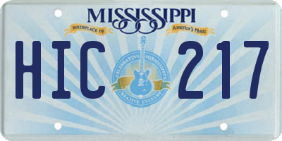 MS license plate HIC217