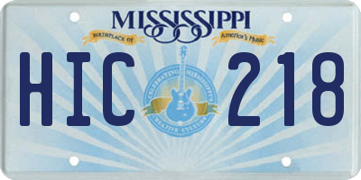 MS license plate HIC218