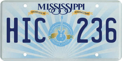 MS license plate HIC236