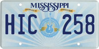 MS license plate HIC258