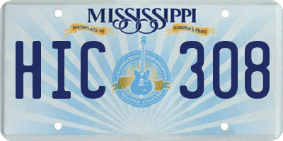 MS license plate HIC308