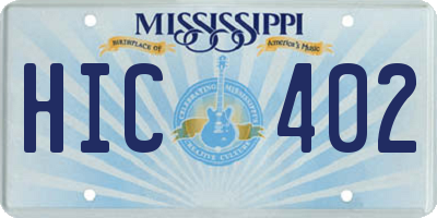 MS license plate HIC402
