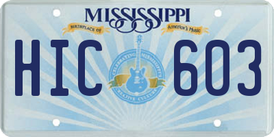 MS license plate HIC603