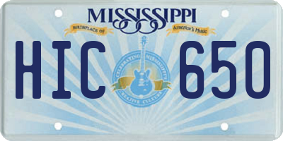 MS license plate HIC650