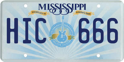 MS license plate HIC666
