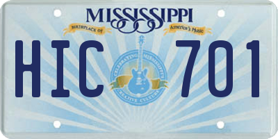 MS license plate HIC701