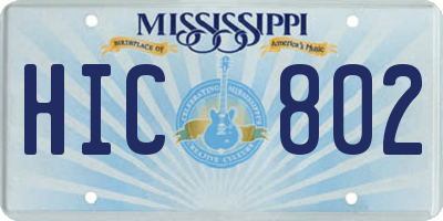 MS license plate HIC802