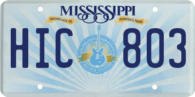 MS license plate HIC803