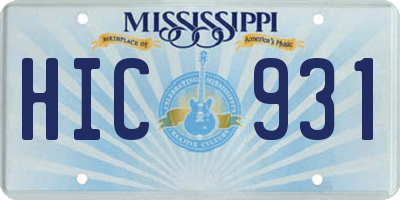 MS license plate HIC931