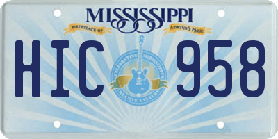 MS license plate HIC958