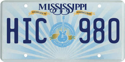 MS license plate HIC980