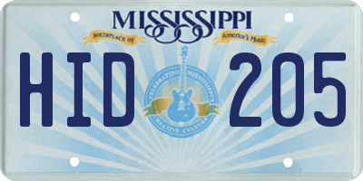 MS license plate HID205