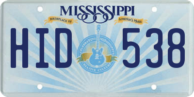MS license plate HID538