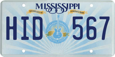 MS license plate HID567