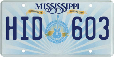 MS license plate HID603