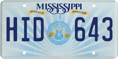MS license plate HID643