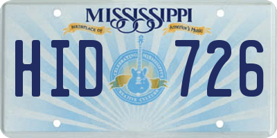 MS license plate HID726