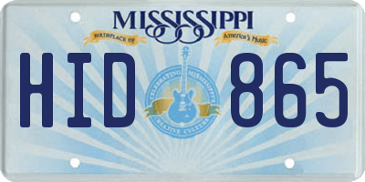 MS license plate HID865