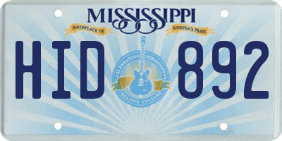 MS license plate HID892