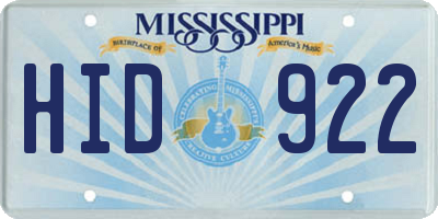 MS license plate HID922