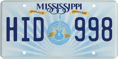 MS license plate HID998