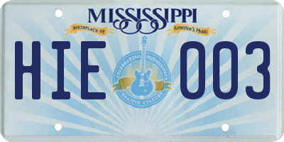 MS license plate HIE003