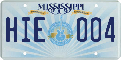 MS license plate HIE004