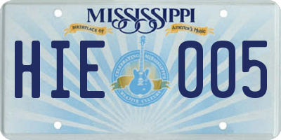 MS license plate HIE005