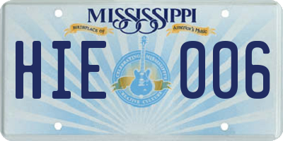 MS license plate HIE006