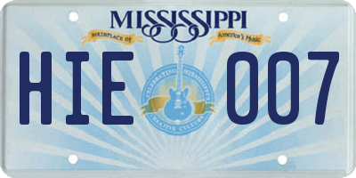 MS license plate HIE007