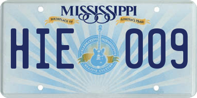 MS license plate HIE009