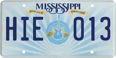 MS license plate HIE013