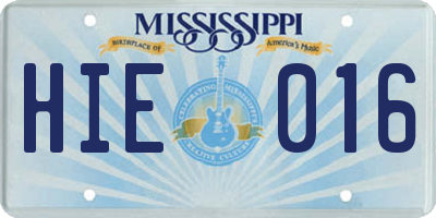 MS license plate HIE016